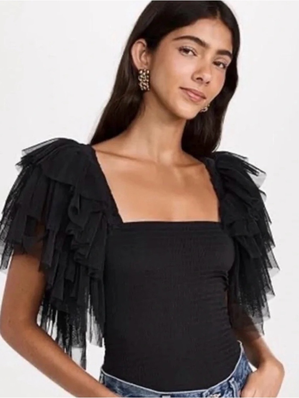Free People Ruffled Sleeve Bodysuit
